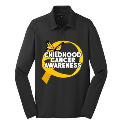 Childhood Cancer Awareness Butterfly Ribbon Silk Touch Performance Long Sleeve Polo