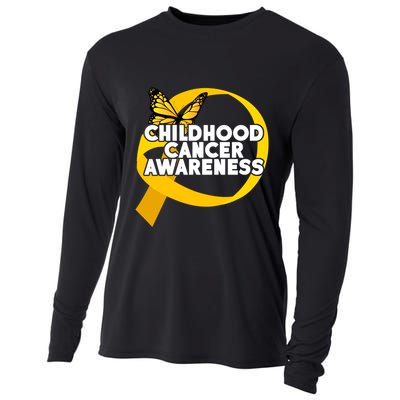 Childhood Cancer Awareness Butterfly Ribbon Cooling Performance Long Sleeve Crew