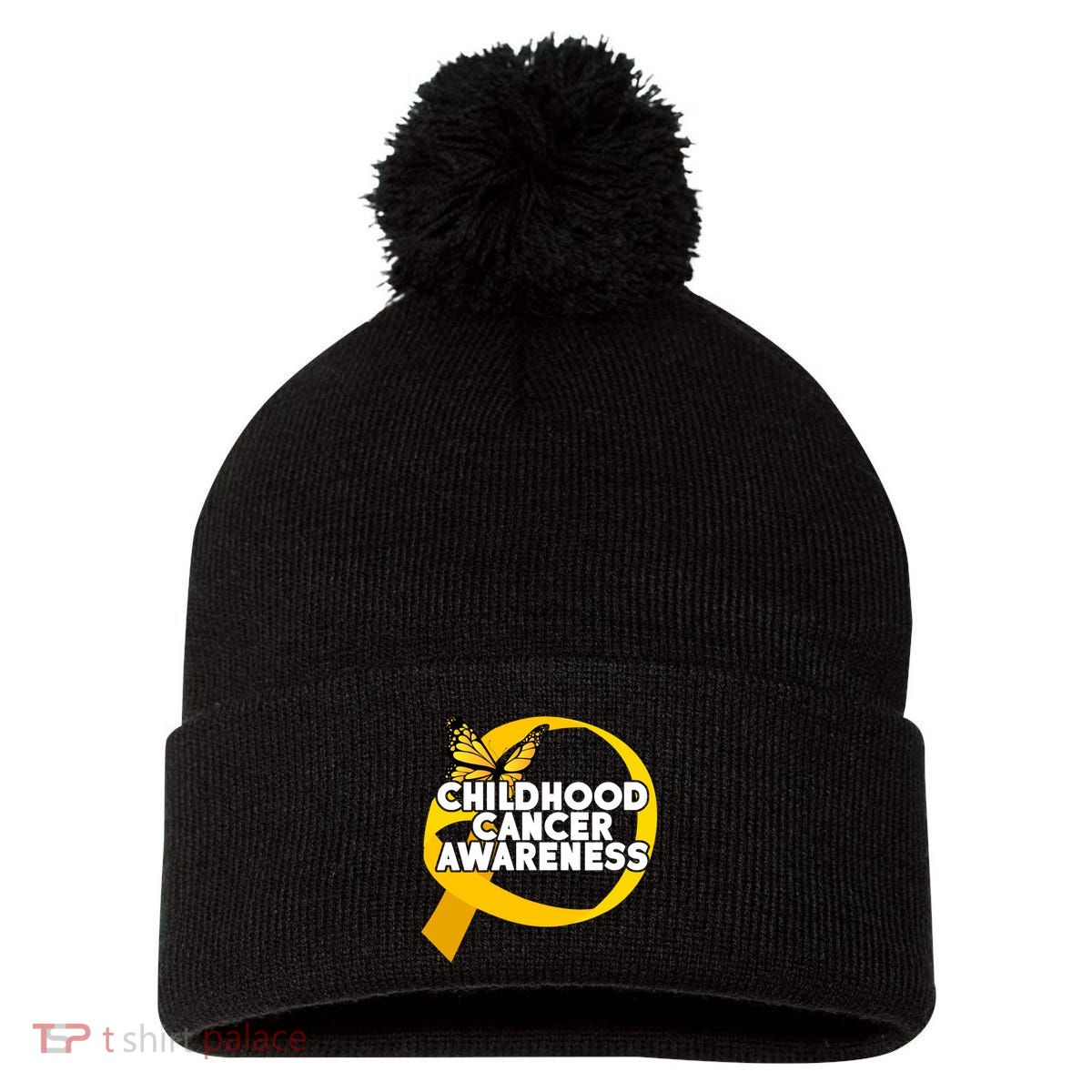 Childhood Cancer Awareness Butterfly Ribbon Pom Pom 12in Knit Beanie