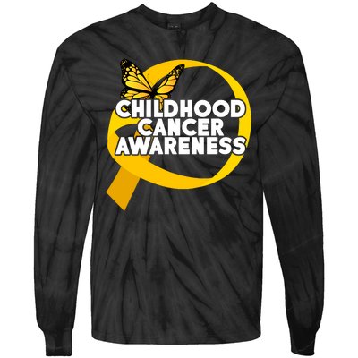 Childhood Cancer Awareness Butterfly Ribbon Tie-Dye Long Sleeve Shirt