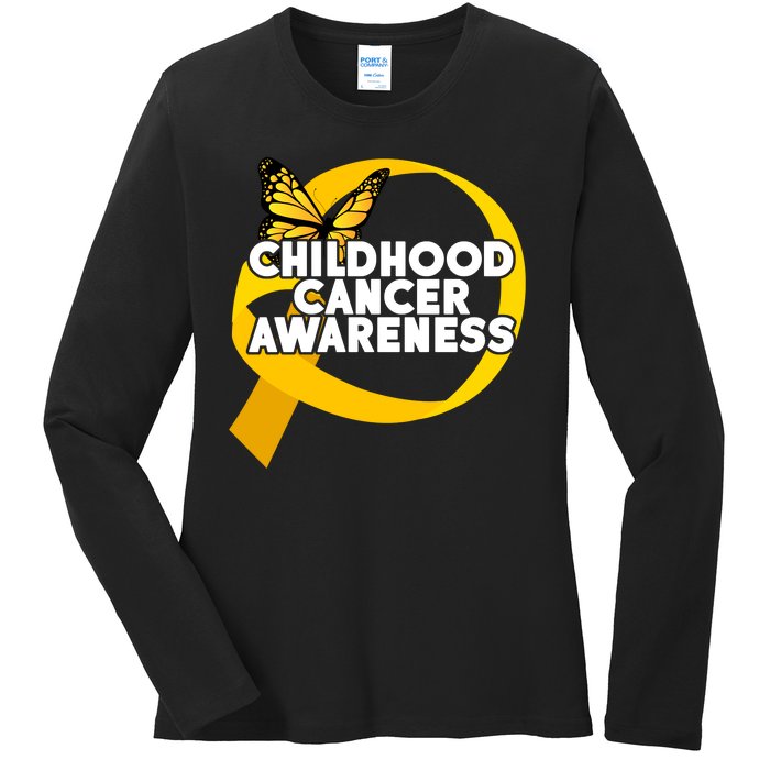 Childhood Cancer Awareness Butterfly Ribbon Ladies Long Sleeve Shirt