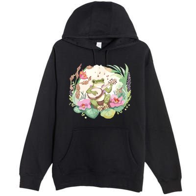 Cottage Core Aesthetic Frog Playing Banjo Guitar Vintage Premium Pullover Hoodie