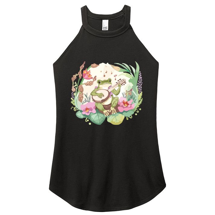 Cottage Core Aesthetic Frog Playing Banjo Guitar Vintage Women's Perfect Tri Rocker Tank