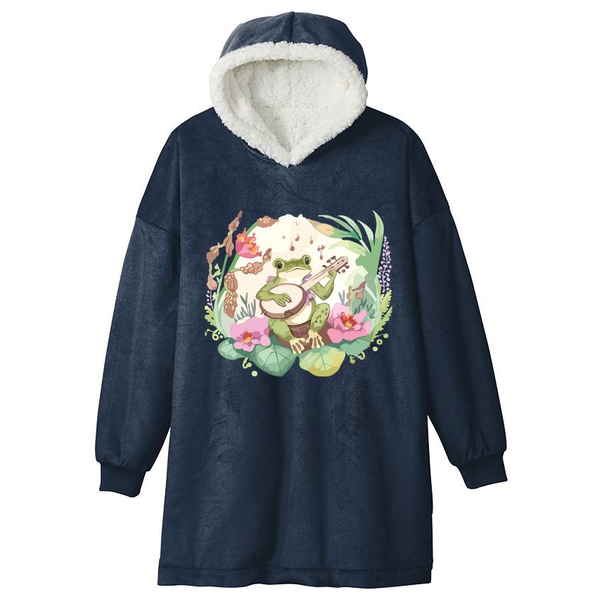 Cottage Core Aesthetic Frog Playing Banjo Guitar Vintage Hooded Wearable Blanket