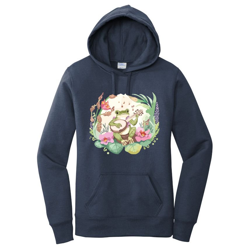 Cottage Core Aesthetic Frog Playing Banjo Guitar Vintage Women's Pullover Hoodie