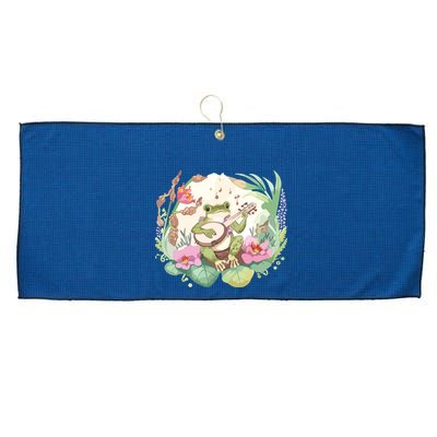 Cottage Core Aesthetic Frog Playing Banjo Guitar Vintage Large Microfiber Waffle Golf Towel