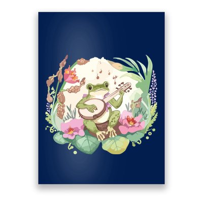Cottage Core Aesthetic Frog Playing Banjo Guitar Vintage Poster