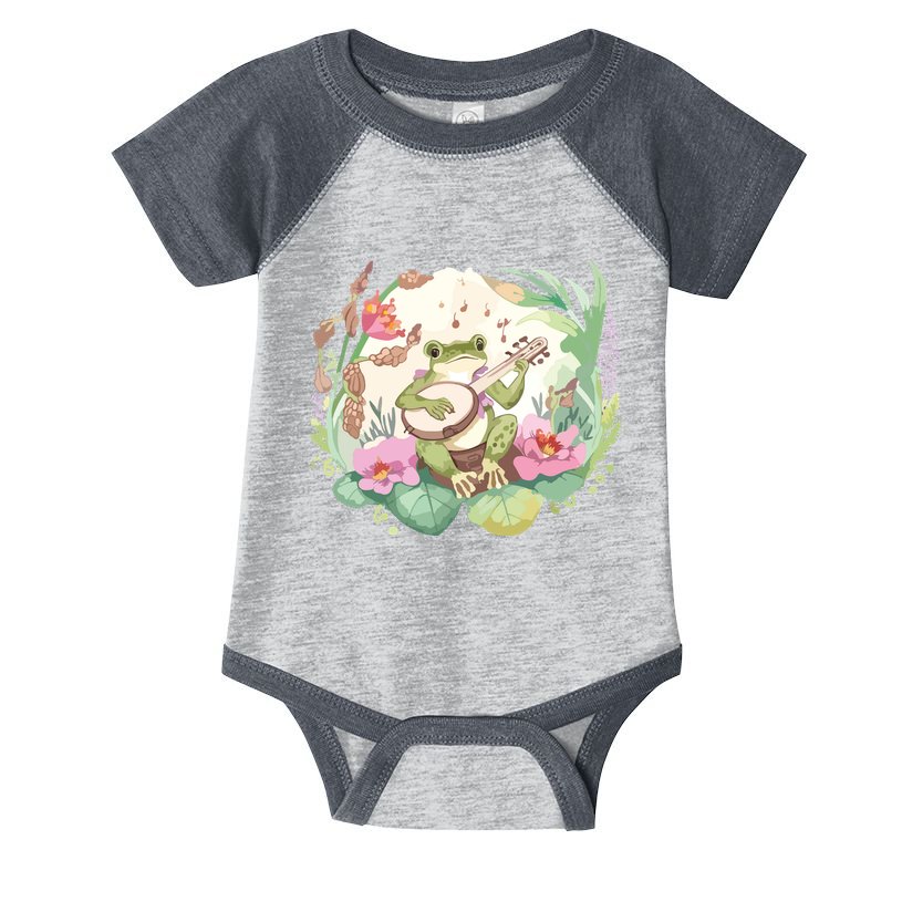 Cottage Core Aesthetic Frog Playing Banjo Guitar Vintage Infant Baby Jersey Bodysuit