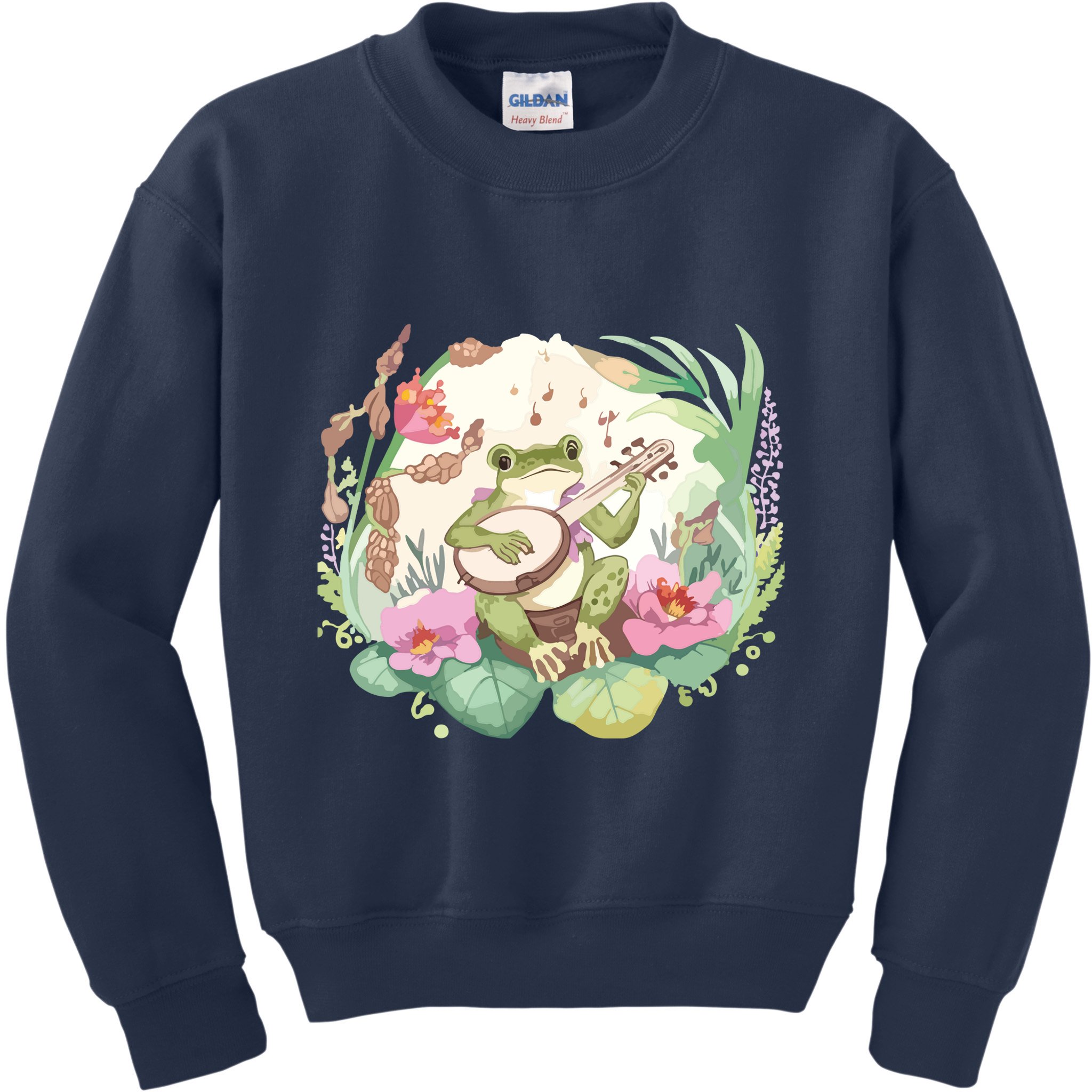 Cottage Core Aesthetic Frog Playing Banjo Guitar Vintage Kids Sweatshirt