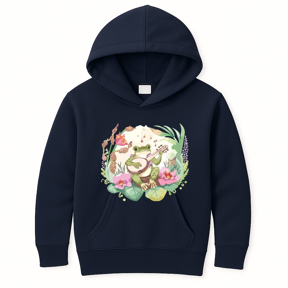 Cottage Core Aesthetic Frog Playing Banjo Guitar Vintage Kids Hoodie