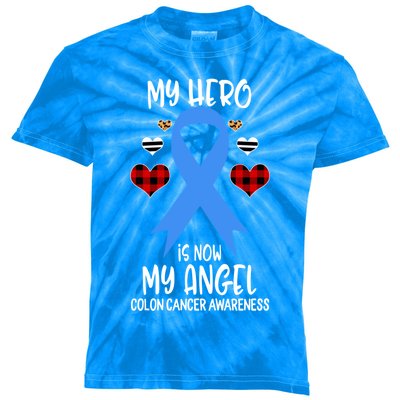 Colon Cancer Awareness Remembrance Hero Is Now My Angel Gift Kids Tie-Dye T-Shirt