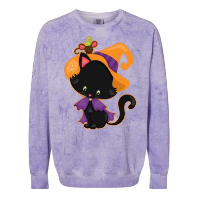 Cute Cat And Mouse Halloween Witch Colorblast Crewneck Sweatshirt