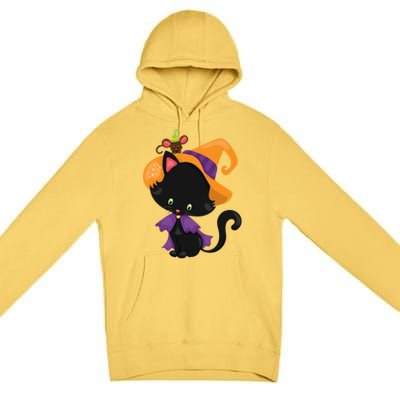 Cute Cat And Mouse Halloween Witch Premium Pullover Hoodie