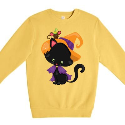 Cute Cat And Mouse Halloween Witch Premium Crewneck Sweatshirt