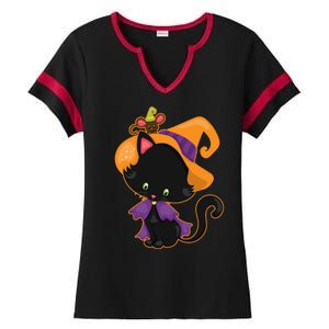 Cute Cat And Mouse Halloween Witch Ladies Halftime Notch Neck Tee