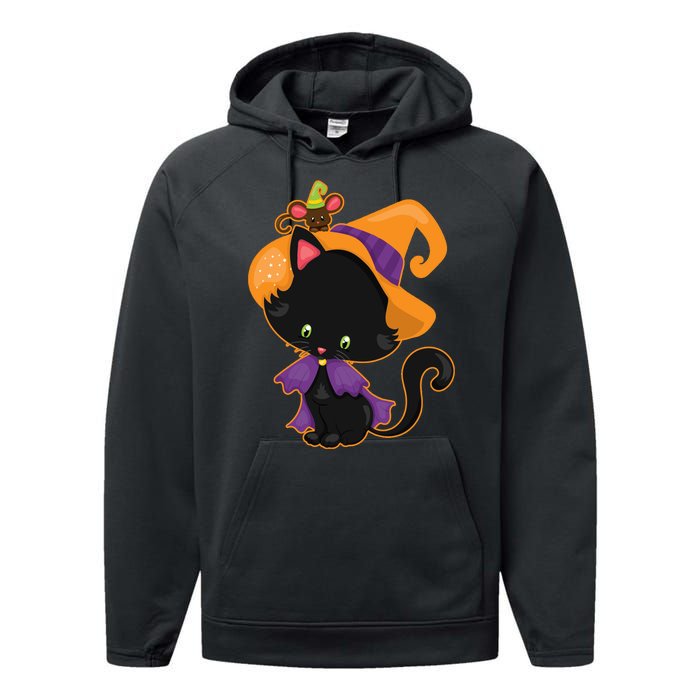 Cute Cat And Mouse Halloween Witch Performance Fleece Hoodie