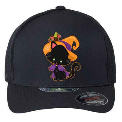 Cute Cat And Mouse Halloween Witch Flexfit Unipanel Trucker Cap