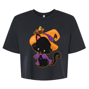 Cute Cat And Mouse Halloween Witch Bella+Canvas Jersey Crop Tee