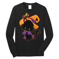 Cute Cat And Mouse Halloween Witch Long Sleeve Shirt