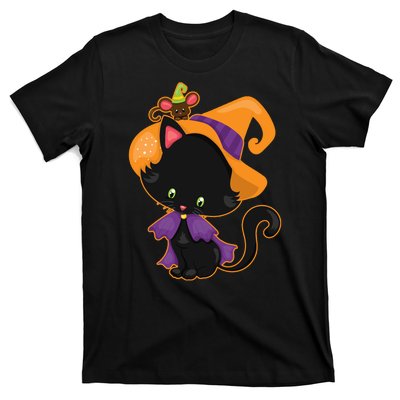 Cute Cat And Mouse Halloween Witch T-Shirt