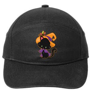 Cute Cat And Mouse Halloween Witch 7-Panel Snapback Hat