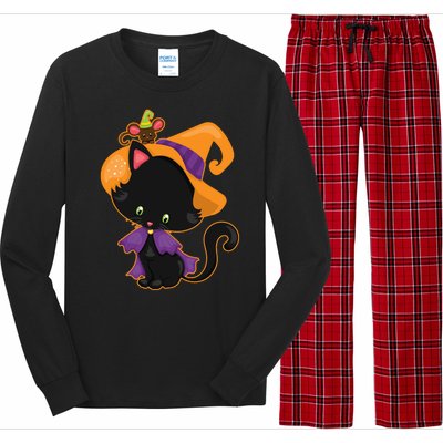 Cute Cat And Mouse Halloween Witch Long Sleeve Pajama Set