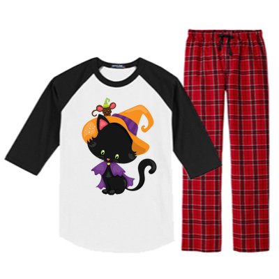 Cute Cat And Mouse Halloween Witch Raglan Sleeve Pajama Set