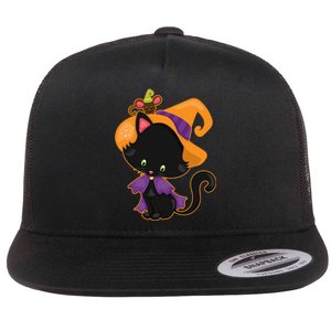 Cute Cat And Mouse Halloween Witch Flat Bill Trucker Hat