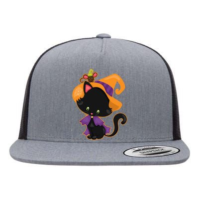 Cute Cat And Mouse Halloween Witch Flat Bill Trucker Hat