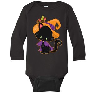 Cute Cat And Mouse Halloween Witch Baby Long Sleeve Bodysuit