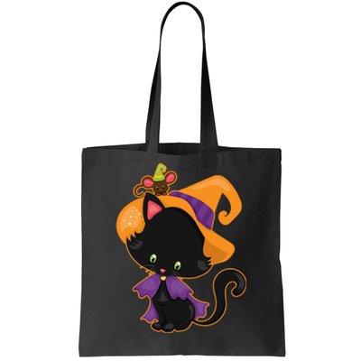 Cute Cat And Mouse Halloween Witch Tote Bag