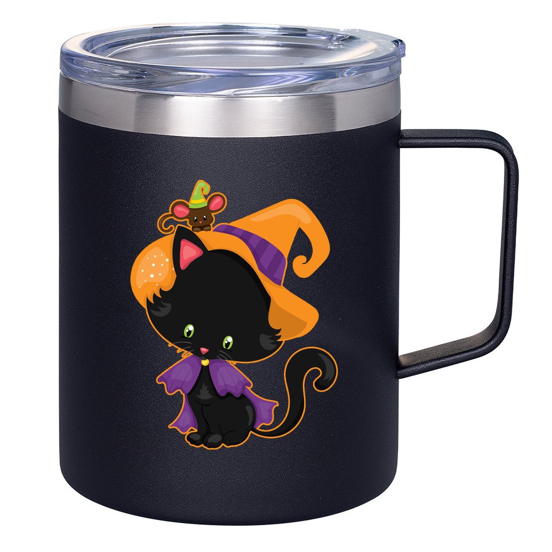 Cute Cat And Mouse Halloween Witch 12oz Stainless Steel Coffee Mug