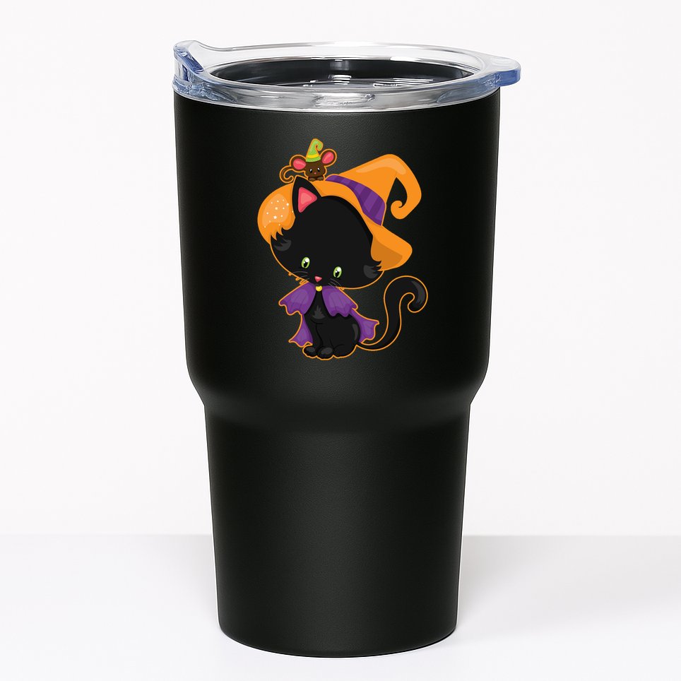 Cute Cat And Mouse Halloween Witch Tumbler