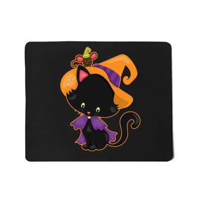 Cute Cat And Mouse Halloween Witch Mousepad