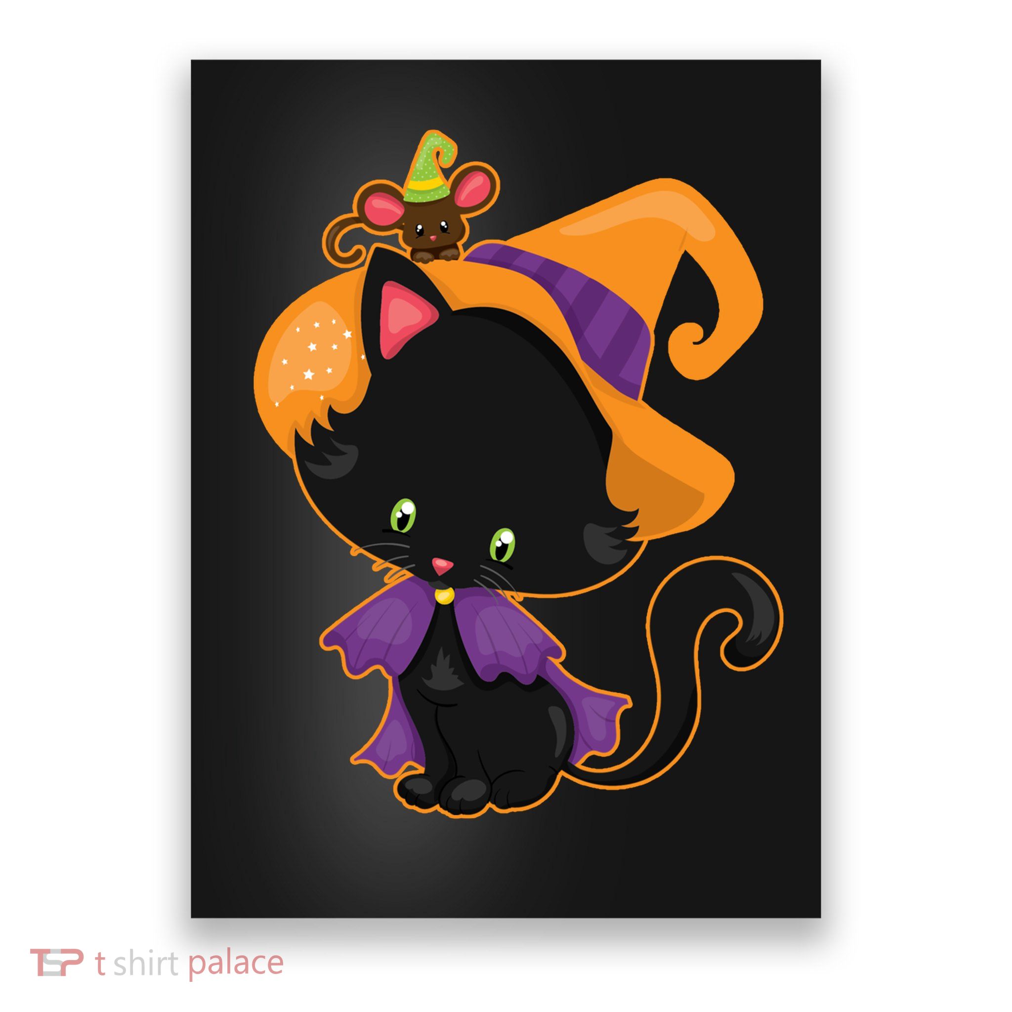 Cute Cat And Mouse Halloween Witch Poster