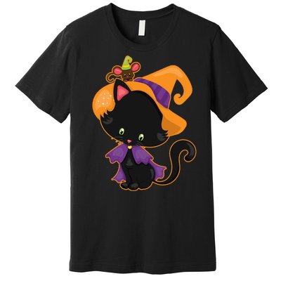 Cute Cat And Mouse Halloween Witch Premium T-Shirt