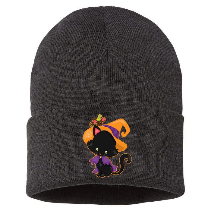 Cute Cat And Mouse Halloween Witch Sustainable Knit Beanie