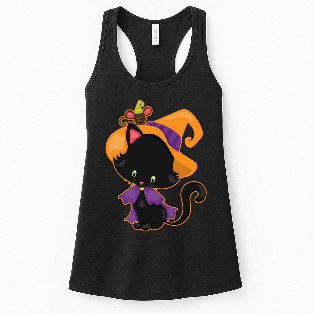 Cute Cat And Mouse Halloween Witch Womens Tank Top
