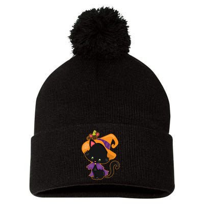 Cute Cat And Mouse Halloween Witch Pom Pom 12in Knit Beanie