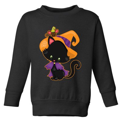 Cute Cat And Mouse Halloween Witch Toddler Sweatshirt
