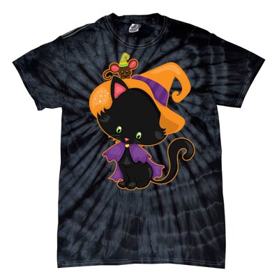 Cute Cat And Mouse Halloween Witch Tie-Dye T-Shirt