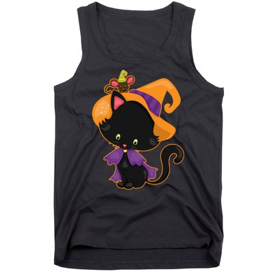 Cute Cat And Mouse Halloween Witch Tank Top