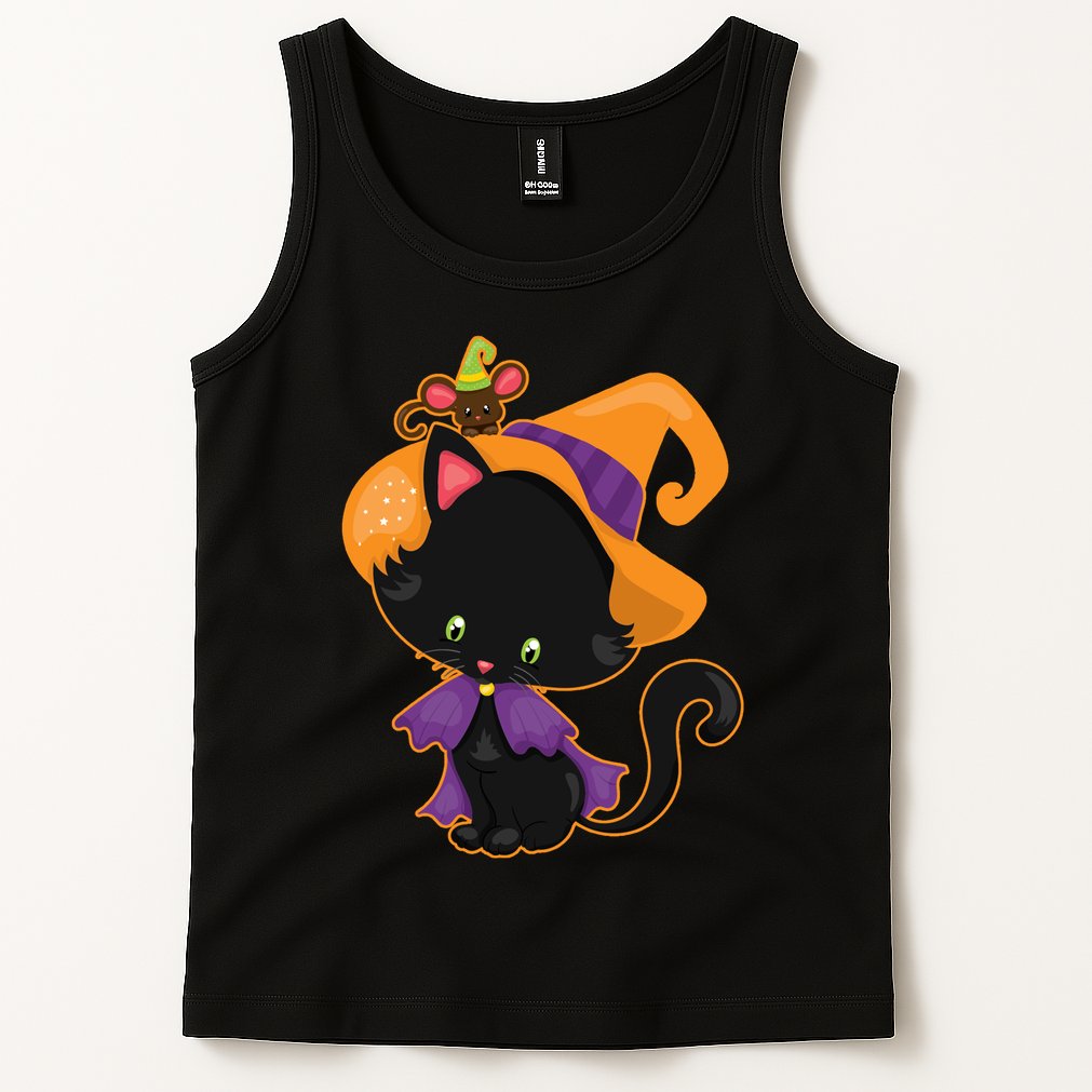Cute Cat And Mouse Halloween Witch Tank Top