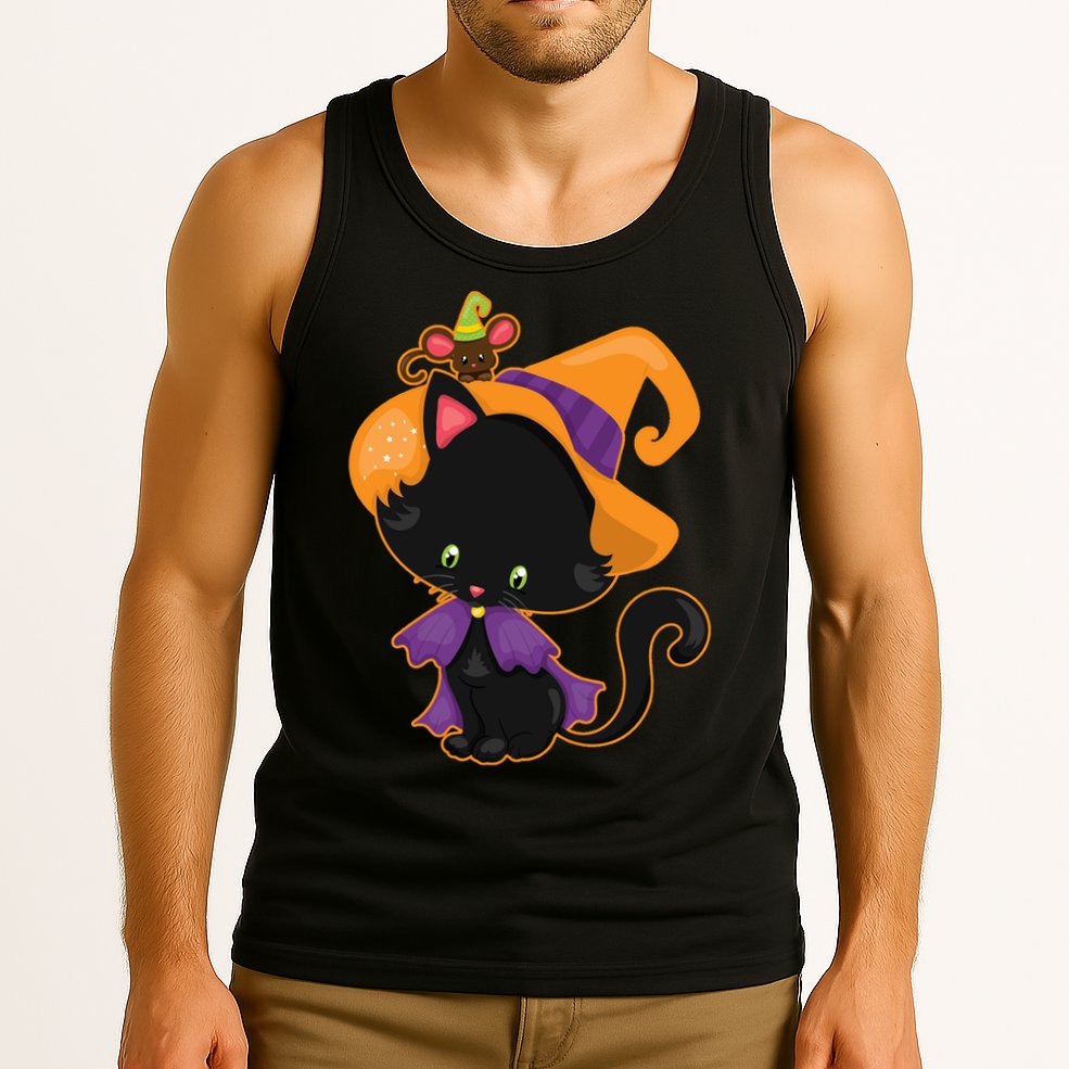 Cute Cat And Mouse Halloween Witch Tank Top