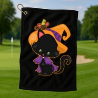 Cute Cat And Mouse Halloween Witch Golf Towel