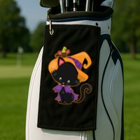 Cute Cat And Mouse Halloween Witch Golf Towel