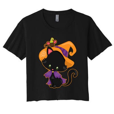 Cute Cat And Mouse Halloween Witch Crop Top