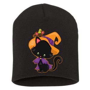 Cute Cat And Mouse Halloween Witch Short Acrylic Beanie