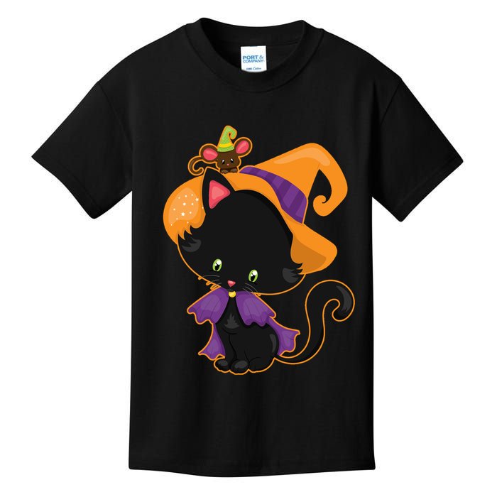 Cute Cat And Mouse Halloween Witch Kids T-Shirt