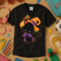 Cute Cat And Mouse Halloween Witch Kids T-Shirt